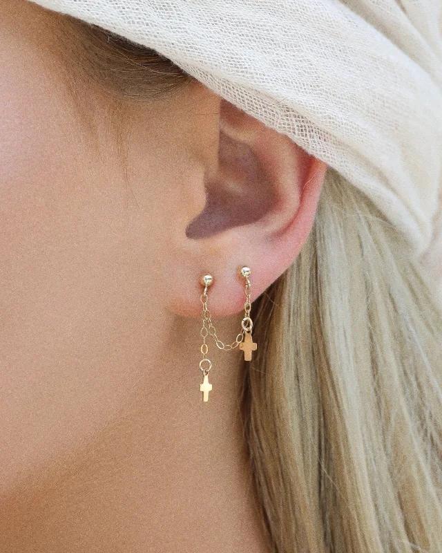 Modern Silver Earrings-Double Piercing Cross Earrings  - 14k Yellow Gold Fill