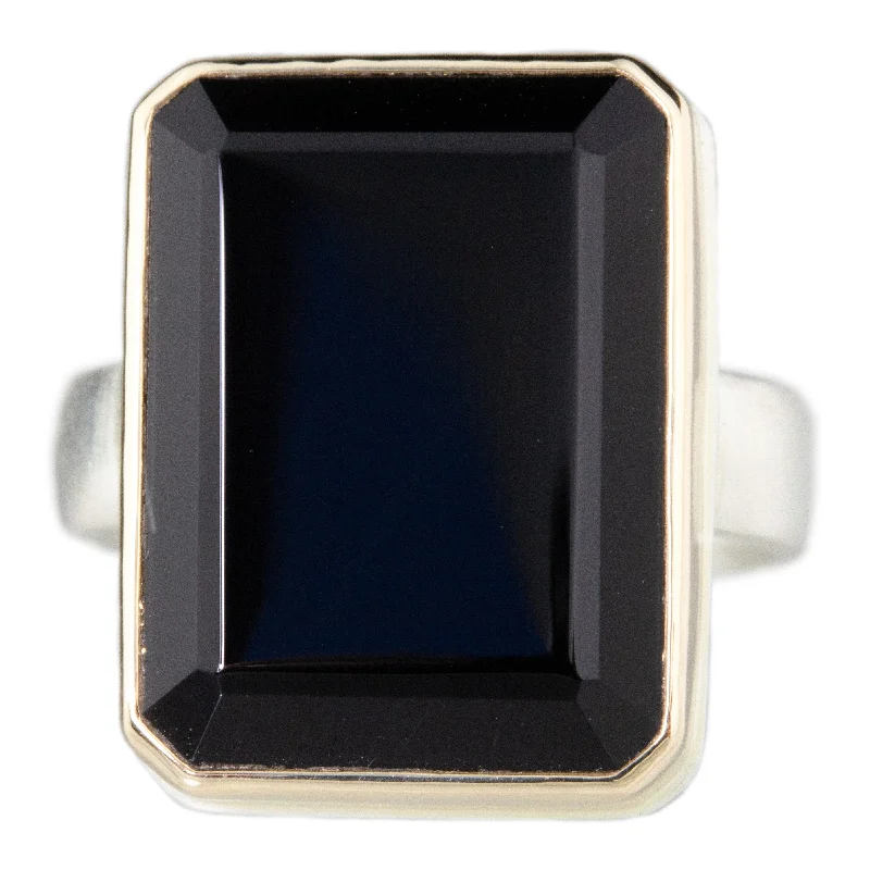 Men's Silver Wedding Band-Emerald Cut Black Onyx Ring