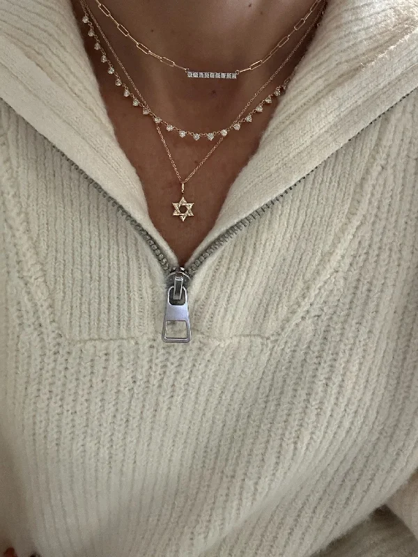 Silver Pendant Necklace with Diamonds-Goldie Jewish Star Necklace