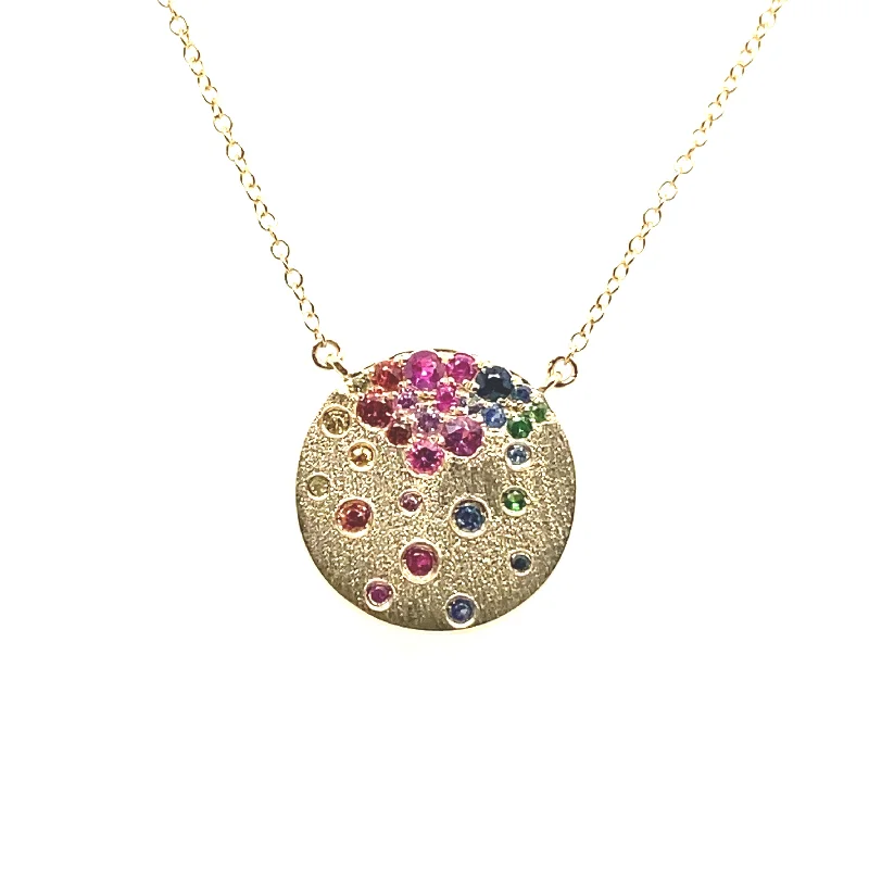 Elegant Necklace for Evening-Rainbow Sapphire Circle Confetti Necklace