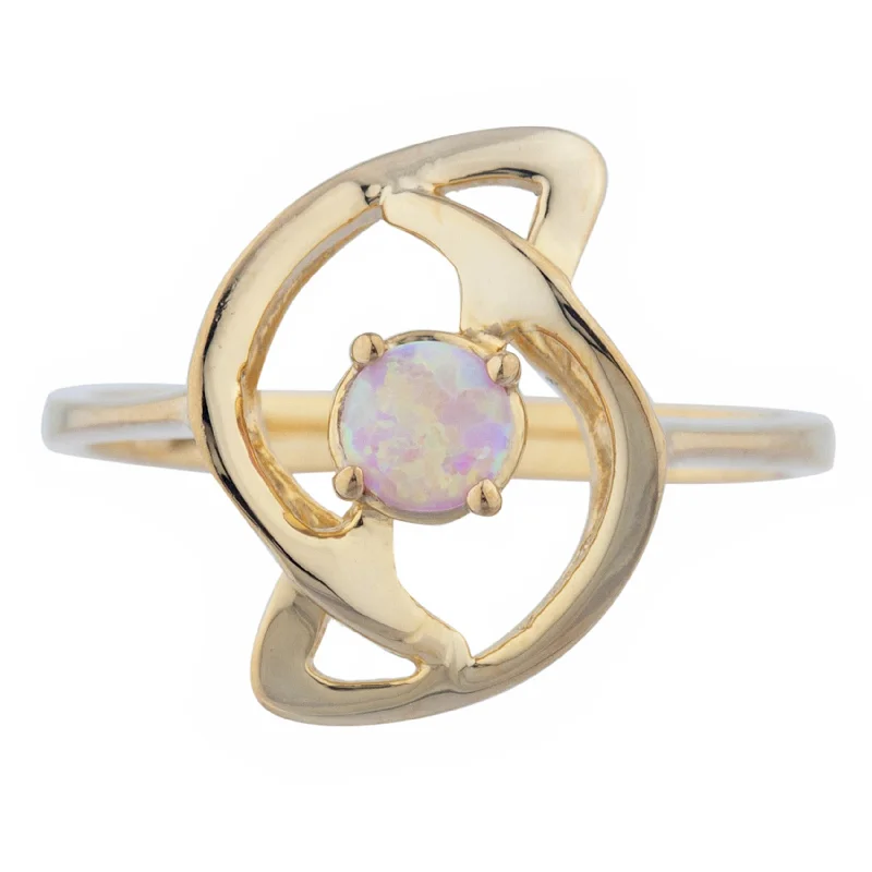 Classic Wedding Ring for Couples-14Kt Gold Pink Opal Infinity Design Ring