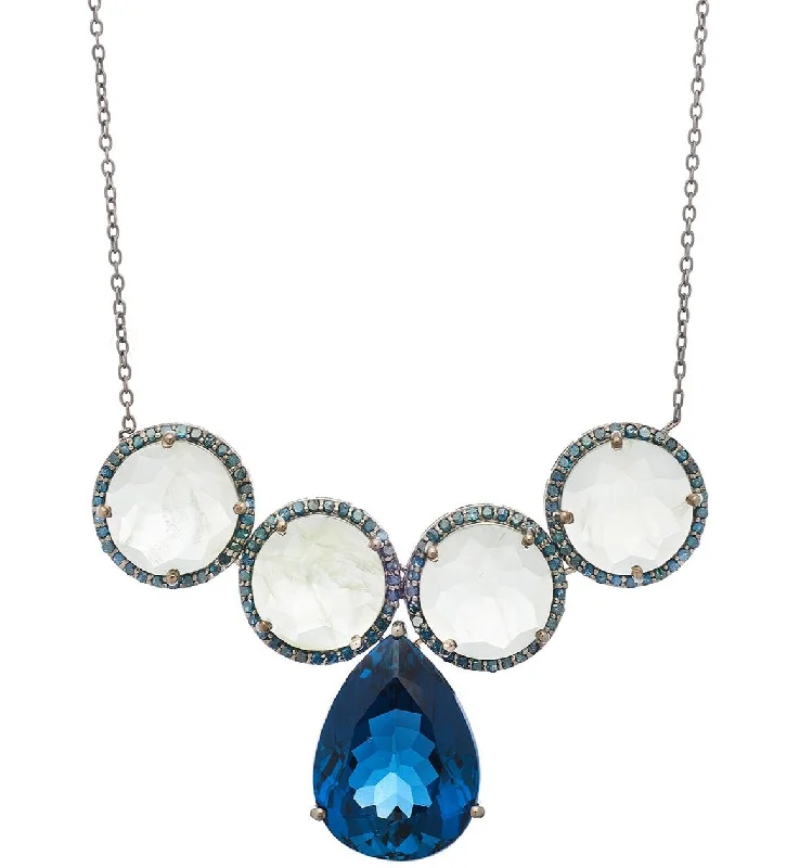 Luxury Silver Necklace-Glinda Necklace London Blue Topaz, Prehnite, and Blue Diamonds