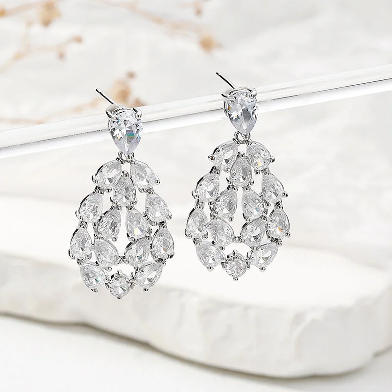 Tiny Huggie Earrings-1 Pair Ig Style Y2k Water Droplets Plating Hollow Out Inlay Copper Zircon Ear Studs