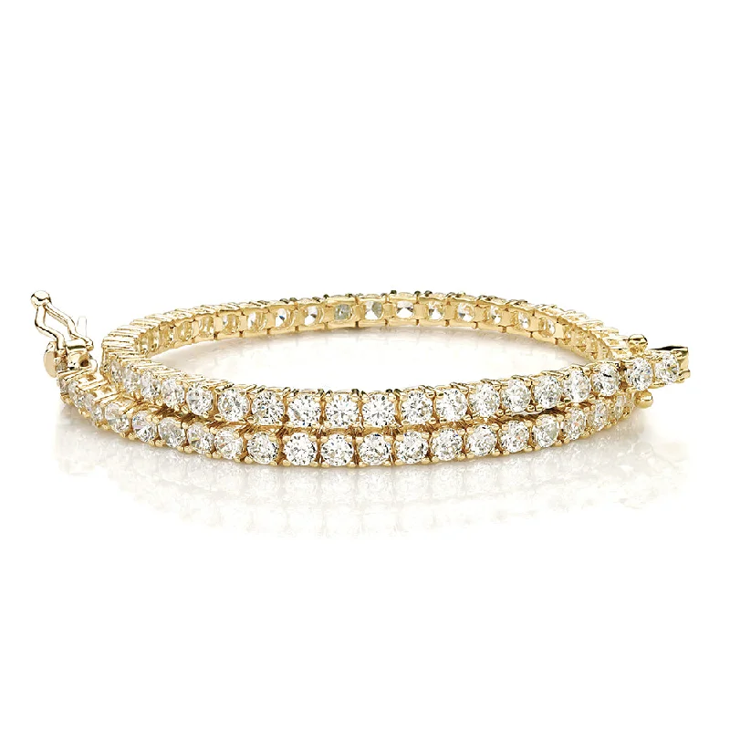 Elegant Silver Bracelet for Weddings-Round Brilliant tennis bracelet with 4.02 carats* of diamond simulants in 10 carat yellow gold