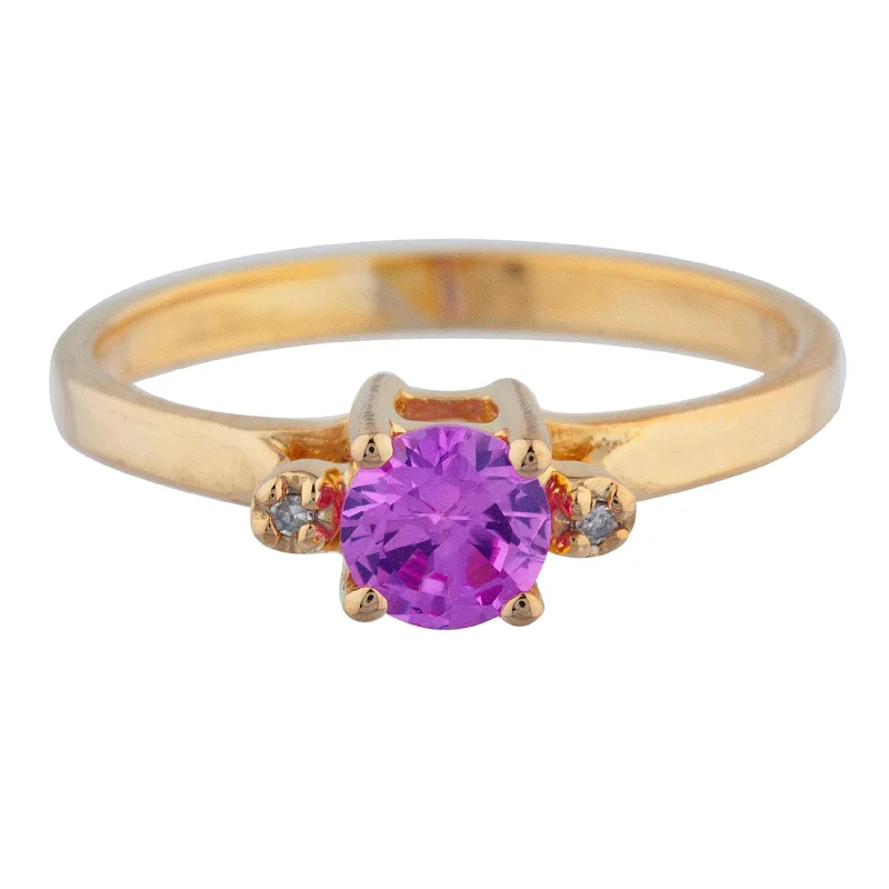 Wedding Ring Set for Women-14Kt Gold 0.50 Ct Pink Sapphire & Diamond Round Ring