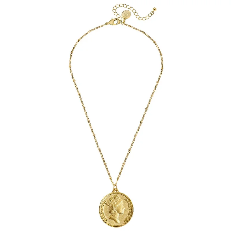 Sparkling Crystal Necklace-Susan Shaw - Queen Elizabeth Coin Dainty Necklace