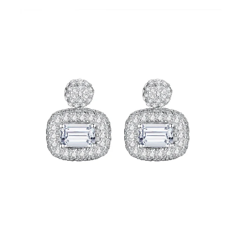 Handmade Gold Earrings-Emerald Cut Halo Extravagant Earrings | S925 | Moissanite