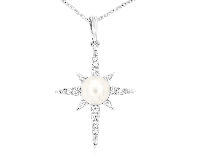 Wedding Necklace with Crystals-Pearl Center Diamond Star Necklace