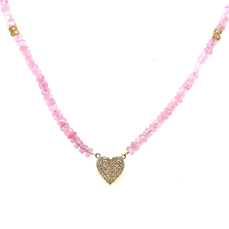 Long Pendant Necklace-Reversible Ruby & Diamond Pave Heart Necklace