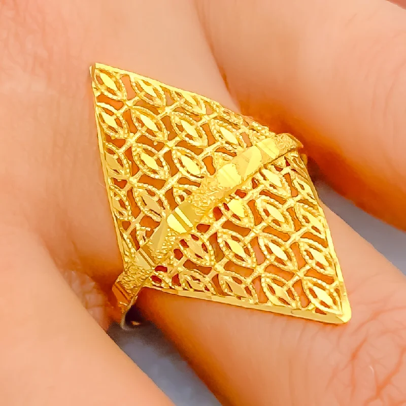 Diamond Anniversary Ring-V-Shaped Graceful 22k Gold Ring