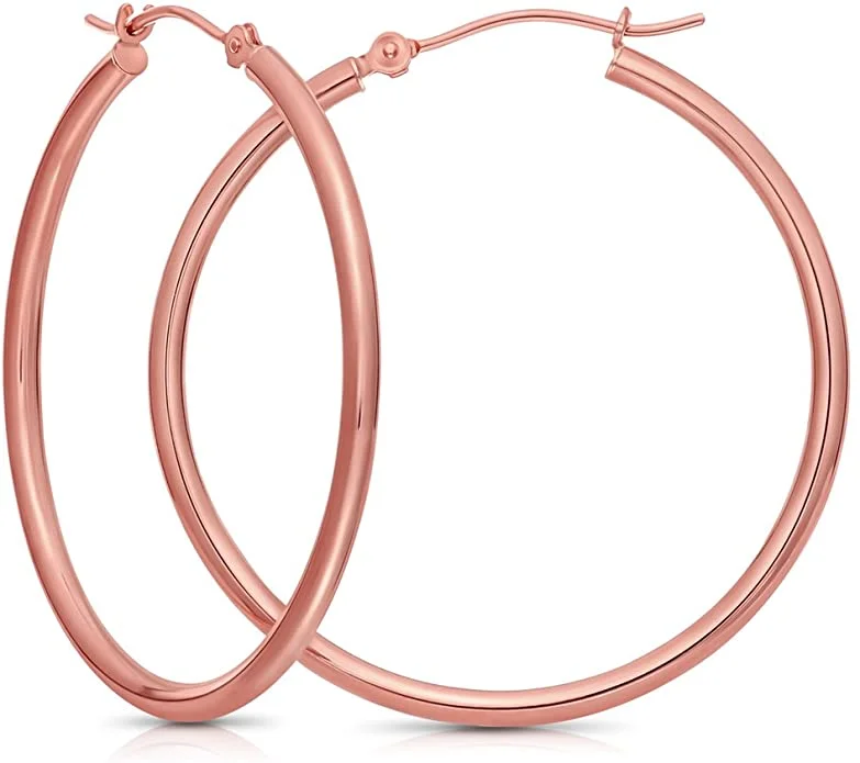 Handmade Gold Earrings-14k Rose Gold 2mm Polished Round Tube Hoop Earrings