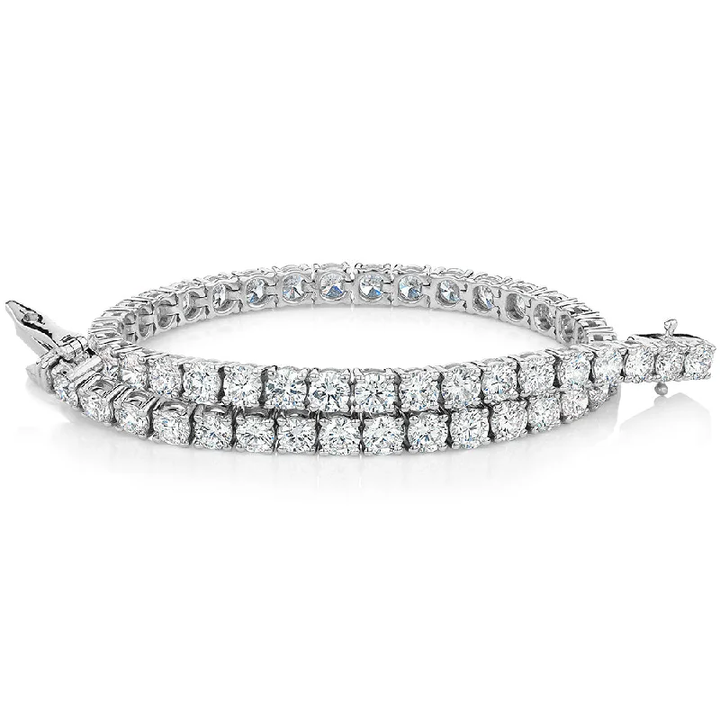 Fashionable Leather Bracelet-Premium Lab-Grown Diamond, 7 carat TW round brilliant tennis bracelet in 18 carat white gold