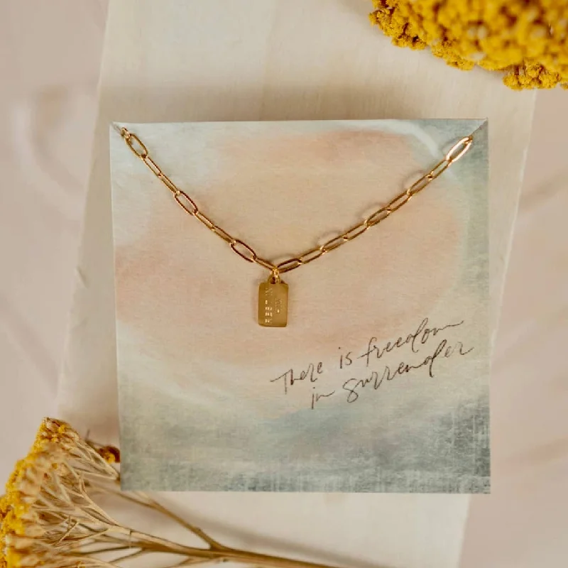 Classic Gold Necklace-Rest in Him Mini Tag Necklace | Christian Jewelry