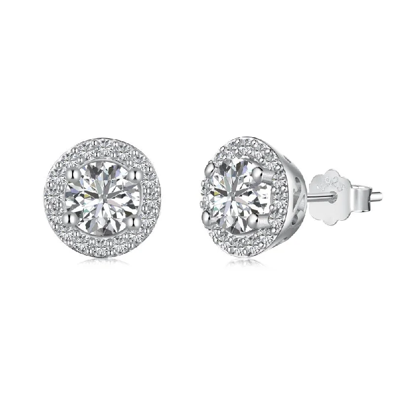 Retro Earrings for Women-Round Brilliant Double Halo Diamond Earrings | S925 | CZ