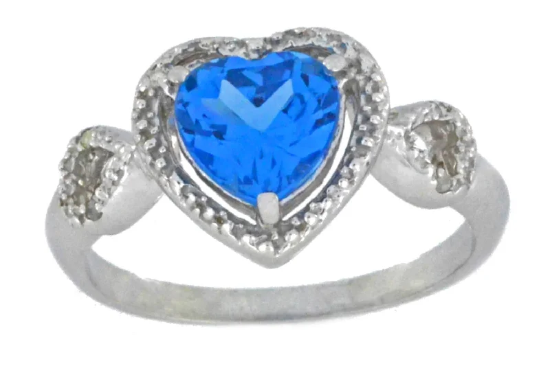 Unique Diamond Ring-1.5 Ct London Blue Topaz & Diamond Heart Ring .925 Sterling Silver Rhodium Finish