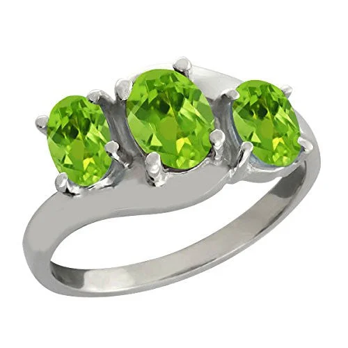 Women's Diamond Wedding Ring-2 Ct Peridot Oval Ring .925 Sterling Silver Rhodium Finish