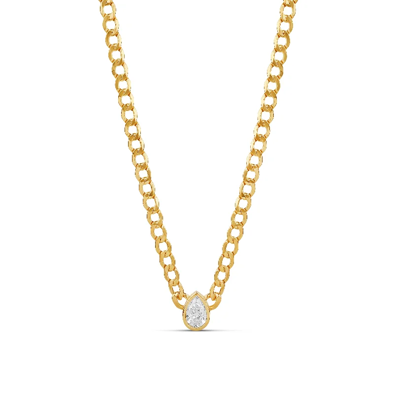 Beautiful Gold Necklace-Statement Fancy Diamond Bezel Cuban Link Necklace