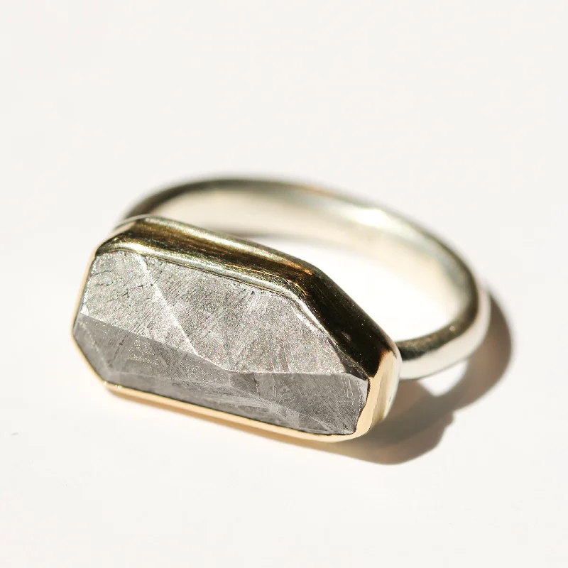 Custom Engagement Ring for Bride-Faceted Meteorite Ring