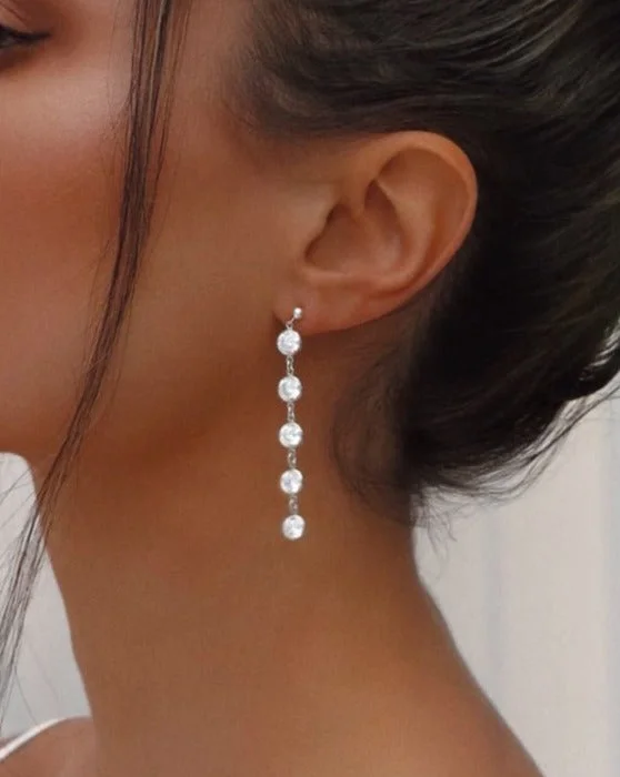 Charming Earrings for Women-White CZ Waterfall Earrings - Sterling Silver