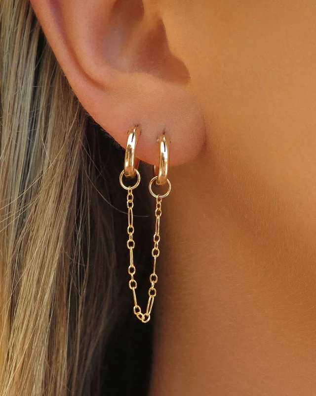 Casual Earrings for Women-Double Piercing Small Thick Hoop Earrings  - 14k Yellow Gold Fill