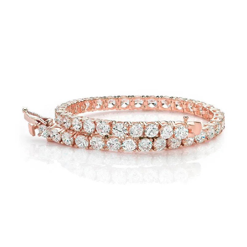 Customizable Name Bracelet-Round Brilliant tennis bracelet with 12 carats* of diamond simulants in 10 carat rose gold