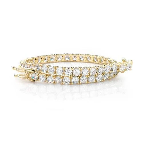 Dainty Gold Bracelet-Round Brilliant tennis bracelet with 9.52 carats* of diamond simulants in 10 carat yellow gold