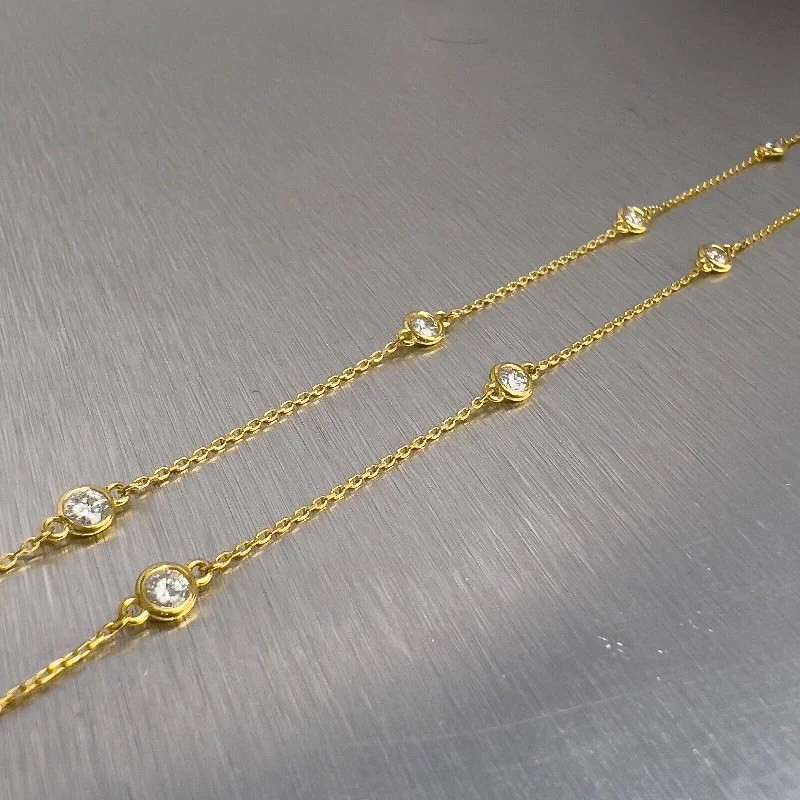 Long Gold Necklace-14k Yellow Gold 10 Station Diamonds by the Yard Necklace 0.45ctw 16" 2.2g