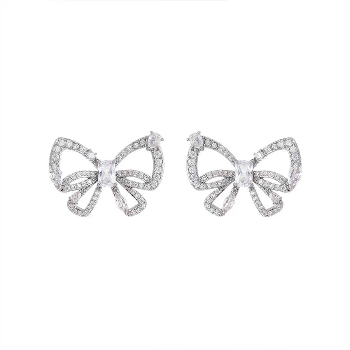 Luxury Bridal Earrings-1 Pair Sweet Bow Knot Plating Inlay Copper Zircon Ear Studs