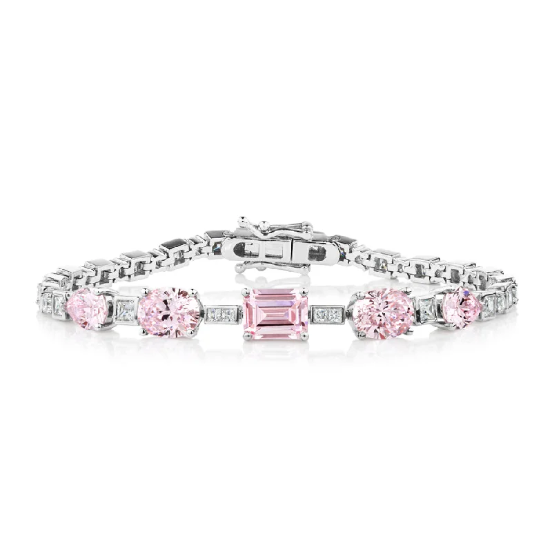 Women’s Adjustable Beaded Bracelet-Emerald Cut, Oval and Pear tennis bracelet with 14.49 carats* of diamond simulants in sterling silver