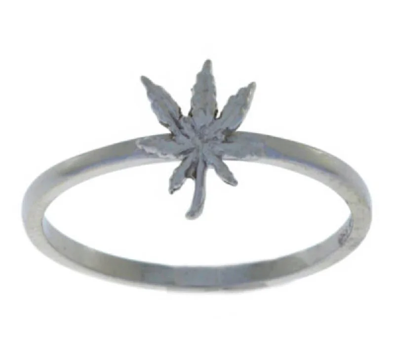 Stackable Rings for Women-Marijuana Leaf Ring .925 Sterling Silver