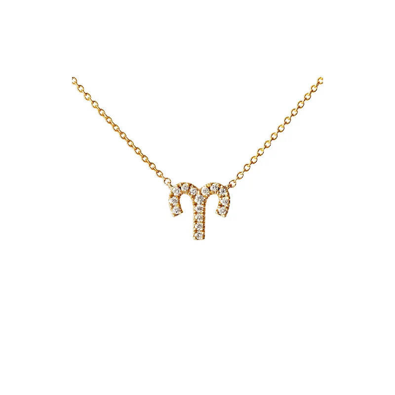 Simple Silver Necklace-Petit Sign Aries 18K Gold Necklace w. Diamonds