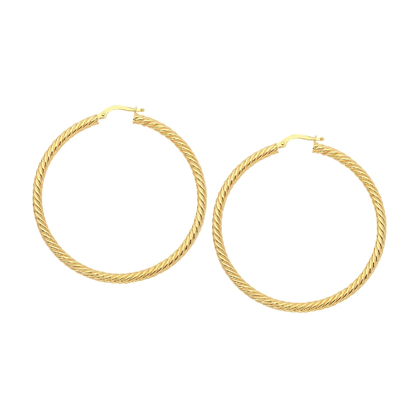 Luxury Wedding Earrings-14k Gold Round Twisted Hoop Earrings, Diameter 50 mm