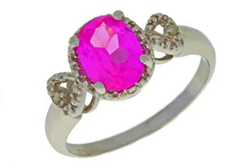 Luxury Diamond Ring-2 Ct Pink Sapphire & Diamond Oval Heart Ring .925 Sterling Silver Rhodium Finish