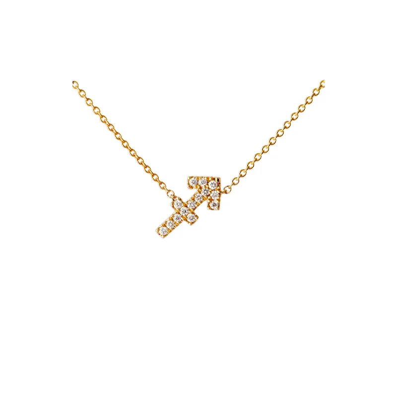 High-End Gold Necklace-Petit Sign Sagittarius 18K Gold Necklace w. Diamonds