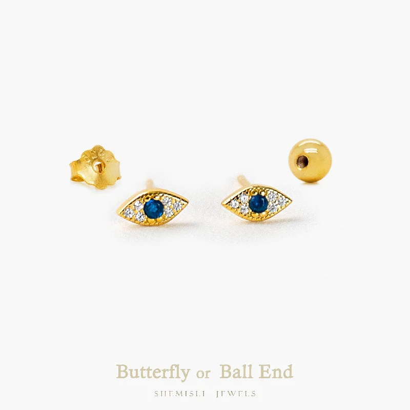 Modern Drop Earrings-Evil Eye CZ Studs Earrings, Protection Studs, Unisex, Gold, Silver SHEMISLI SS048 Butterfly End, SS972 Screw Ball End (Type A)