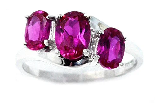 Designer Gold Ring-2 Ct Created Ruby Oval Ring .925 Sterling Silver Rhodium Finish