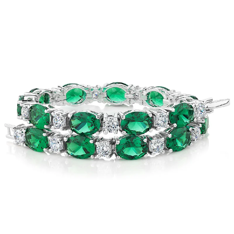 Elegant Wedding Bracelet for Bride-Round Brilliant tennis bracelet with emerald simulants and 3.36 carats* of diamond simulants in sterling silver