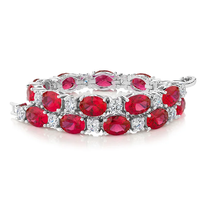 Classic Tennis Bracelet for Women-Round Brilliant tennis bracelet with ruby simulants and 3.36 carats* of diamond simulants in sterling silver