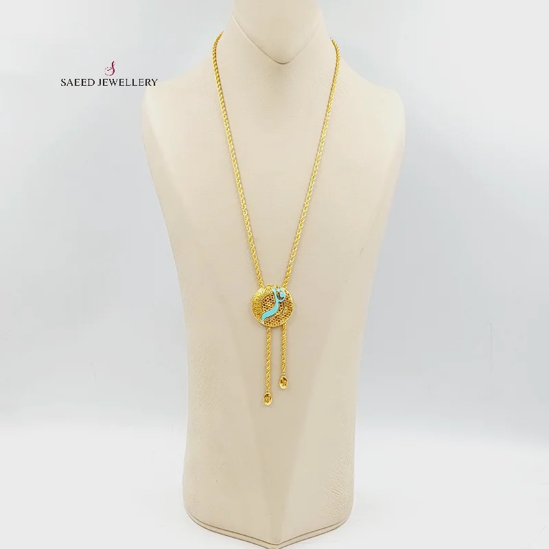 Classic Necklace with Diamonds-Enameled & Zircon Studded Islamic Necklace