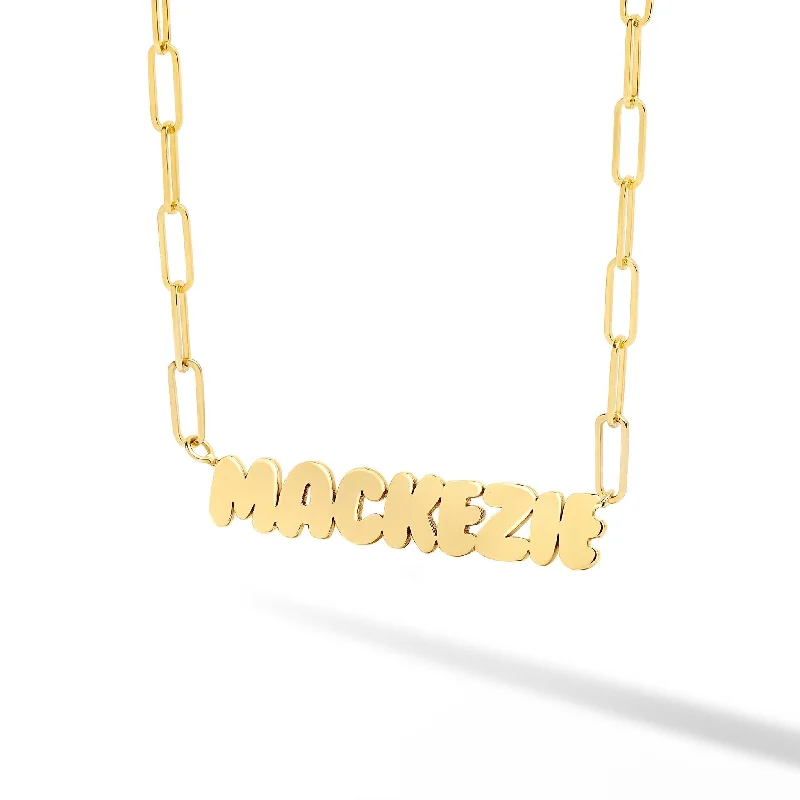 Bridal Necklace with Diamonds-Custom Solid Gold Name on PaperClip Necklace