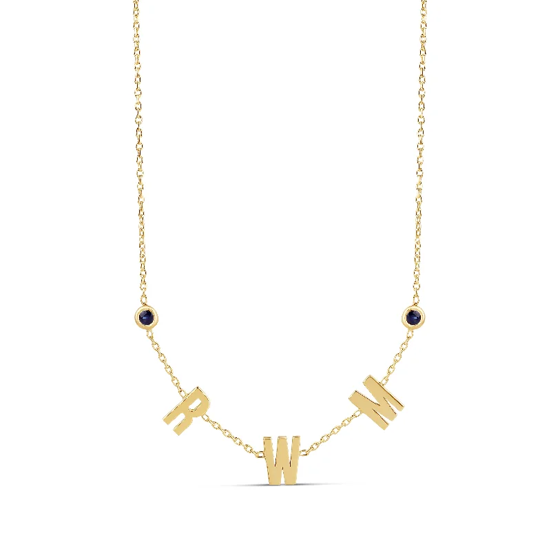 Minimalist Gold Necklace-Multiple Initials Necklace with Two Bezels