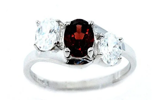 Antique Style Engagement Ring-2 Ct Garnet & Zirconia Oval Ring .925 Sterling Silver Rhodium Finish