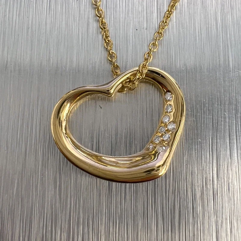 Classic Layered Necklace-Tiffany & Co. Elsa Peretti 15mm Open Heart 18k Yellow Gold Diamond Necklace 16"