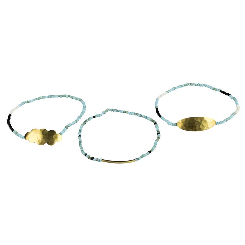 Trendy Silver Bangle-Quay Beaded Bracelets, Teal - Asst/3