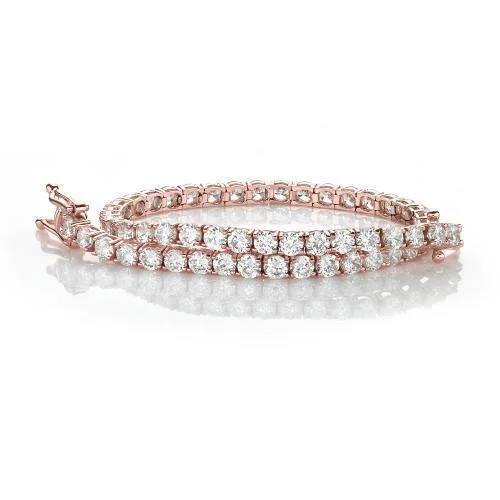 Leather and Metal Bracelet-Round Brilliant tennis bracelet with 6.93 carats* of diamond simulants in 10 carat rose gold