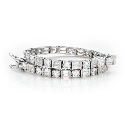 Personalized Friendship Bracelet-Round Brilliant and Baguette tennis bracelet with 10.07 carats* of diamond simulants in 10 carat white gold