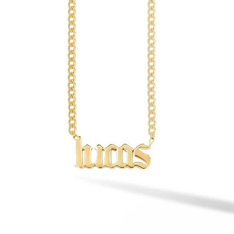 Sparkling Gold Necklace-Gothic Solid Name Cuban Link Necklace