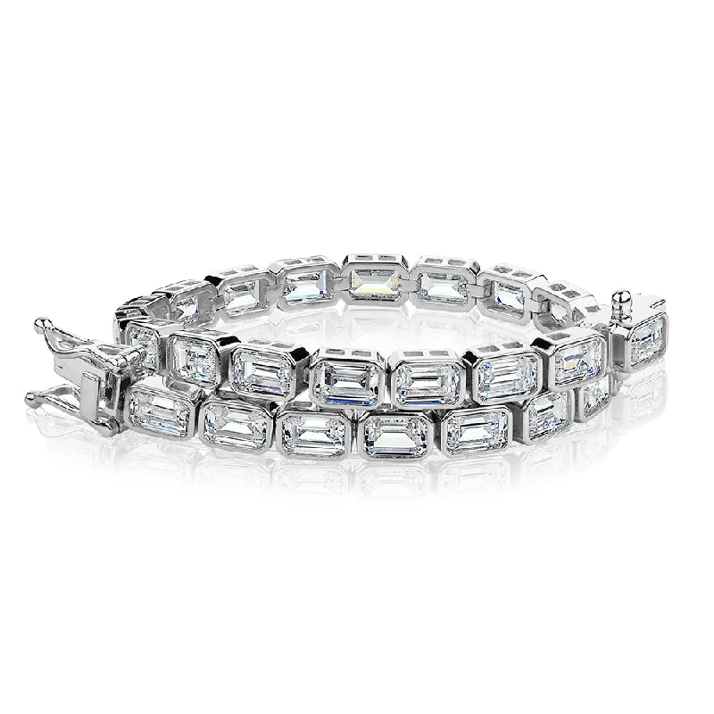 Simple Sterling Silver Bracelet-Emerald Cut tennis bracelet with 17.16 carats* of diamond simulants in sterling silver