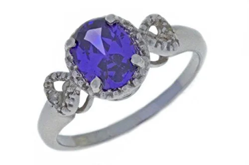 Diamond Eternity Ring-2 Ct Amethyst & Diamond Oval Heart Ring .925 Sterling Silver Rhodium Finish