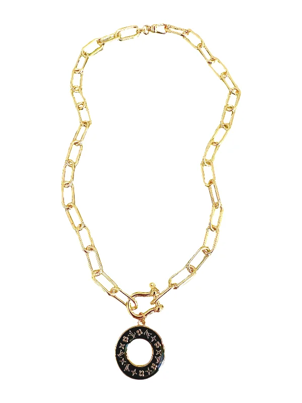 Gold Pendant Necklace-LV Black Donut Link Necklace